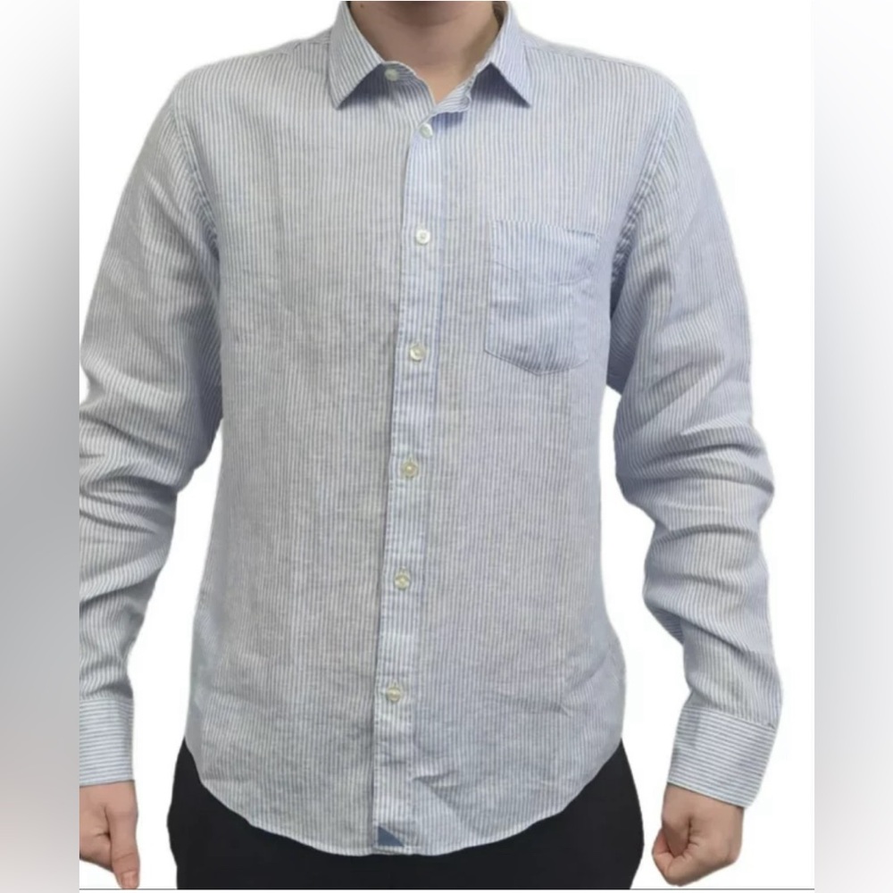 Untuckit Vignoles Pinstripe Linen Button Down Shirt Blue White XXL Wrinkle Free
